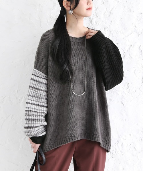 n'OrLABEL（ノアールレーベル）の「【廃盤】『ミックスカラー袖切替ローゲージニット』（ニット/セーター・レディース・マスタード/チャコール/アイボリー・FREE）」の12枚目の写真