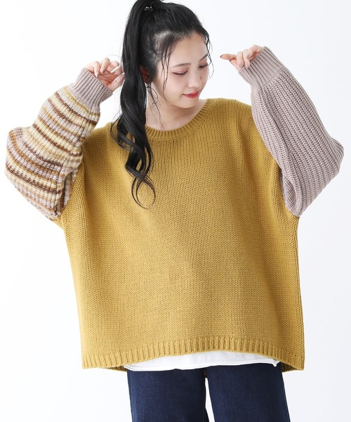 n'OrLABEL（ノアールレーベル）の「【廃盤】『ミックスカラー袖切替ローゲージニット』（ニット/セーター・レディース・マスタード/チャコール/アイボリー・FREE）」の4枚目の写真