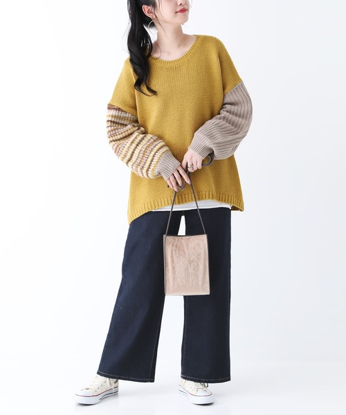 n'OrLABEL（ノアールレーベル）の「【廃盤】『ミックスカラー袖切替ローゲージニット』（ニット/セーター・レディース・マスタード/チャコール/アイボリー・FREE）」の6枚目の写真