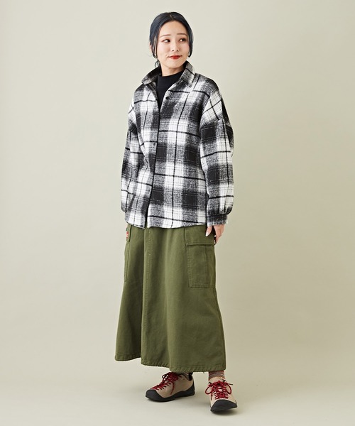 CUBE SUGAR（キューブシュガー）の「起毛チェックレギュラーシャツ（シャツ/ブラウス・レディース・ブラック/グリーン/ブルー/レッド・M）」の6枚目の写真