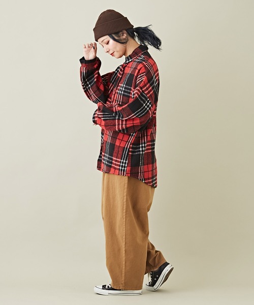 CUBE SUGAR（キューブシュガー）の「起毛チェックレギュラーシャツ（シャツ/ブラウス・レディース・ブラック/グリーン/ブルー/レッド・M）」の10枚目の写真