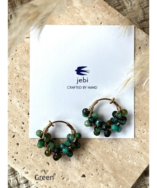 tone（トーン）の「【jebi】天然石のフープイヤリング(MA)（イヤリング・レディース・ピンク/ホワイト/ネイビー/パープル/ライトブルー/レッド/ボルドー/イエロー/ブラック/グレー/ターコイズブルー/グリーン/ブルー系その他/ブラウン・FREE）」の6枚目の写真