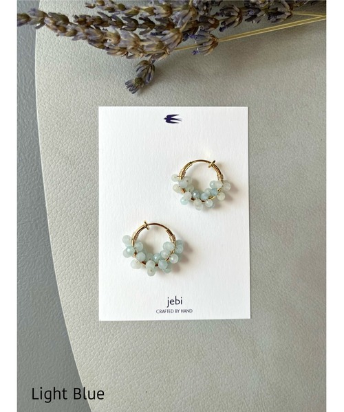 tone（トーン）の「【jebi】天然石のフープイヤリング(MA)（イヤリング・レディース・ピンク/ホワイト/ネイビー/パープル/ライトブルー/レッド/ボルドー/イエロー/ブラック/グレー/ターコイズブルー/グリーン/ブルー系その他/ブラウン・FREE）」の2枚目の写真