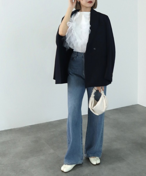 HEILIS(ヘイリス)の「3wayチュールデザインカットソー / チュールトップス ノースリーブ タンクトップ カットソー フリル オフィスカジュアル(Tシャツ/カットソー・レディース・オフホワイト/ブラック・FREE)」の18枚目の写真
