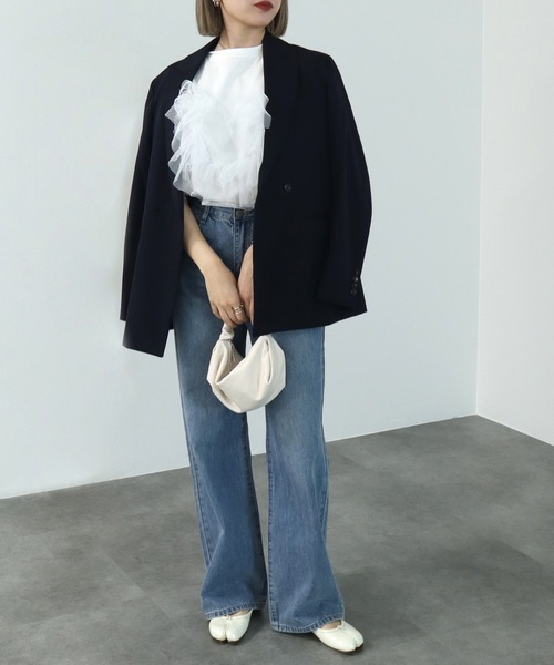 HEILIS(ヘイリス)の「3wayチュールデザインカットソー / チュールトップス ノースリーブ タンクトップ カットソー フリル オフィスカジュアル(Tシャツ/カットソー・レディース・オフホワイト/ブラック・FREE)」の17枚目の写真