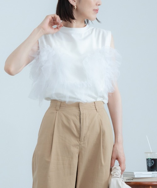 HERENCIA バックチュールカットソー　Tシャツ　トップス　フリル　白　綿 kw00656.jpg