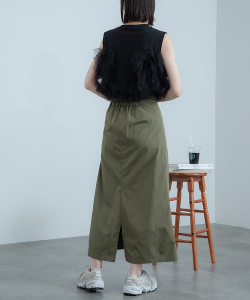HEILIS(ヘイリス)の「3wayチュールデザインカットソー / チュールトップス ノースリーブ タンクトップ カットソー フリル オフィスカジュアル(Tシャツ/カットソー・レディース・オフホワイト/ブラック・FREE)」の11枚目の写真