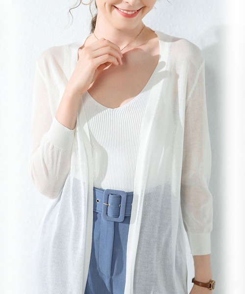 Miniministore(ミニミニストア)の「ロングカーディガン レディース 春夏薄手(カーディガン/ボレロ・レディース・ブラウン/ピンク/ベージュ/ブルー/ライトブラウン/ブラック/グレー/ホワイト/ミント・FREE)」の11枚目の写真