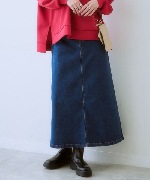 SMILE LAND（スマイルランド）の「大きいサイズ すごのびストレッチデニムロングスカート（ゆったりヒップ）（スカート・レディース・ライトブルー/ブルー・L/LL/3L/4L/5L）」の2枚目の写真