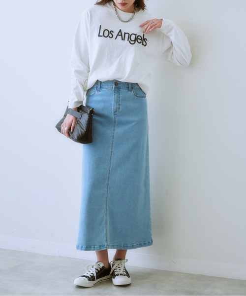 SMILE LAND（スマイルランド）の「大きいサイズ すごのびストレッチデニムロングスカート（ゆったりヒップ）（スカート・レディース・ライトブルー/ブルー・L/LL/3L/4L/5L）」の9枚目の写真