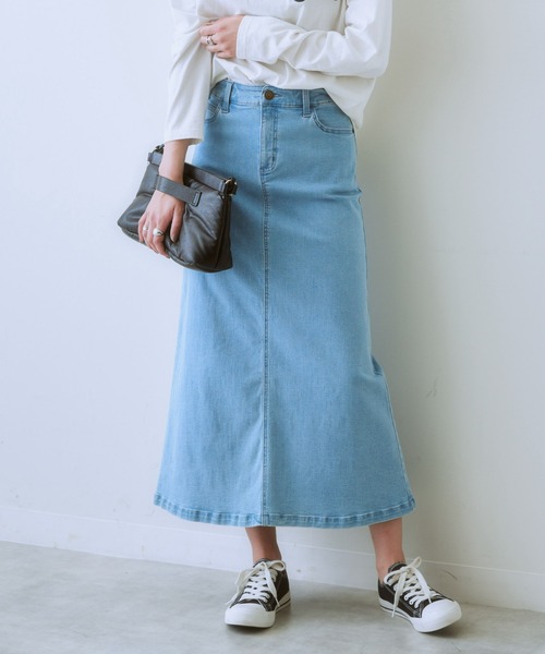 SMILE LAND（スマイルランド）の「大きいサイズ すごのびストレッチデニムロングスカート（ゆったりヒップ）（スカート・レディース・ライトブルー/ブルー・L/LL/3L/4L/5L）」の11枚目の写真