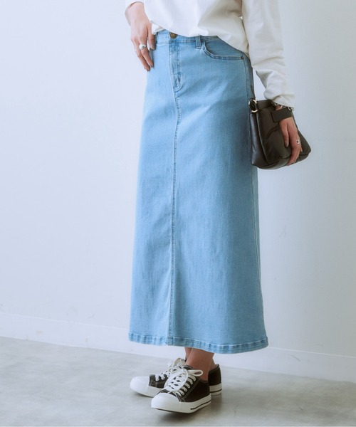 SMILE LAND（スマイルランド）の「大きいサイズ すごのびストレッチデニムロングスカート（ゆったりヒップ）（スカート・レディース・ライトブルー/ブルー・L/LL/3L/4L/5L）」の13枚目の写真