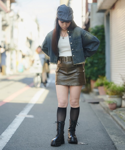 SPINNS（スピンズ）の「ショート丈オーバーダイデニムジャケット（デニムジャケット・レディース・ブルー/ブラック・ONESIZE）」の9枚目の写真