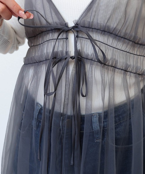 andme（アンドミー）の「フロントリボンチュールキャミソールビスチェ（キャミソール・レディース・チャコールグレー/ブラック/アイボリー・M）」の15枚目の写真