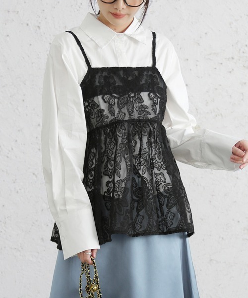 ブラック フレアキャミソール 38サテンフレアキャミソール