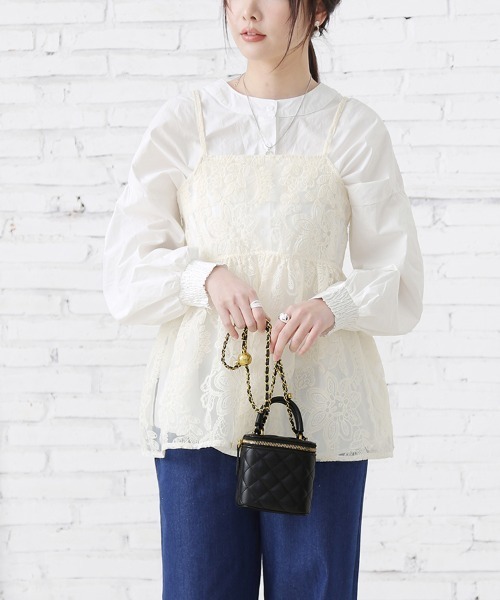 Doux Belle(ドゥーベル)の「刺繍フレアキャミソール(キャミソール・レディース・ブラック/アイボリー・MEDIUM)」の8枚目の写真