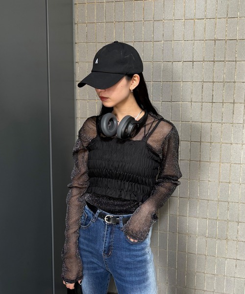 ISOOK(アイスー)の「【ISOOK / アイスー】ビスチェ付きシアーチュールトップス / セットアイテム 2点セット シアートップス ビスチェキャミ ZOZOTOWN限定(アンサンブル・レディース・ブラック/グレー・FREE)」の22枚目の写真