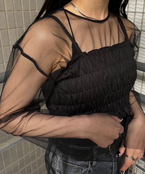 ISOOK(アイスー)の「【ISOOK / アイスー】ビスチェ付きシアーチュールトップス / セットアイテム 2点セット シアートップス ビスチェキャミ ZOZOTOWN限定(アンサンブル・レディース・ブラック/グレー・FREE)」の13枚目の写真