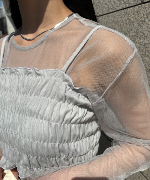 ISOOK(アイスー)の「【ISOOK / アイスー】ビスチェ付きシアーチュールトップス / セットアイテム 2点セット シアートップス ビスチェキャミ ZOZOTOWN限定(アンサンブル・レディース・ブラック/グレー・FREE)」の14枚目の写真
