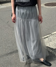 チュールティアードロングスカート