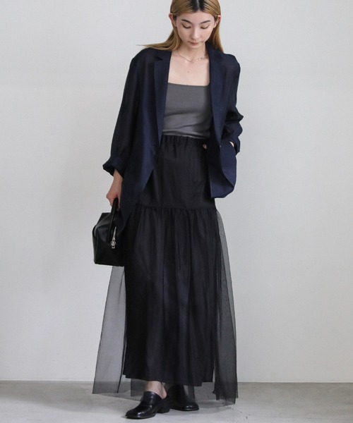 select MOCA（セレクトモカ）の「チュールティアードロングスカート（スカート・レディース・ブラック/ベージュ/ライトグレー・LARGE/MEDIUM）」の14枚目の写真