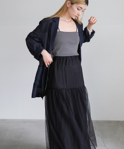 select MOCA（セレクトモカ）の「チュールティアードロングスカート（スカート・レディース・ブラック/ベージュ/ライトグレー・LARGE/MEDIUM）」の19枚目の写真