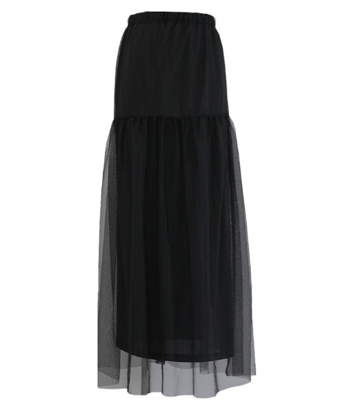 select MOCA（セレクトモカ）の「チュールティアードロングスカート（スカート・レディース・ブラック/ベージュ/ライトグレー・LARGE/MEDIUM）」の6枚目の写真