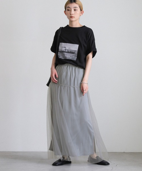 select MOCA（セレクトモカ）の「チュールティアードロングスカート（スカート・レディース・ブラック/ベージュ/ライトグレー・LARGE/MEDIUM）」の15枚目の写真