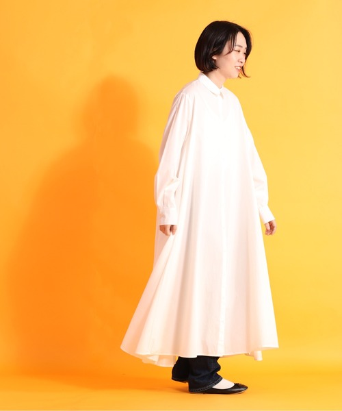 cepo(セポ)の「kacaフレアーシャツワンピース(シャツワンピース・レディース・イエロー/オフホワイト・M)」の10枚目の写真