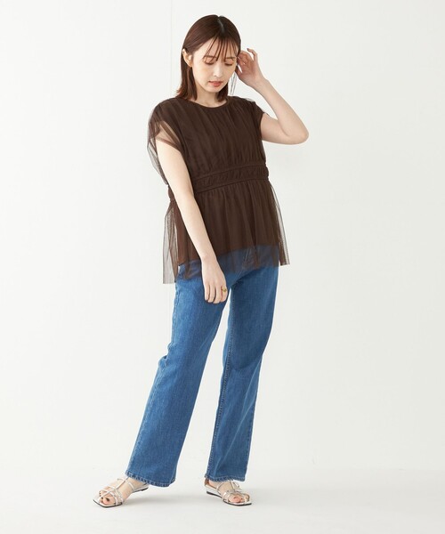 SHIPS Colors(シップス カラーズ)の「SHIPS Colors:〈手洗い可能〉チュール ペプラム トップス(シャツ/ブラウス・レディース・ブラウン/オフホワイト/ブラック・ONE SIZE)」の20枚目の写真