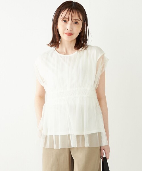 SHIPS Colors(シップス カラーズ)の「SHIPS Colors:〈手洗い可能〉チュール ペプラム トップス(シャツ/ブラウス・レディース・ブラウン/オフホワイト/ブラック・ONE SIZE)」の22枚目の写真