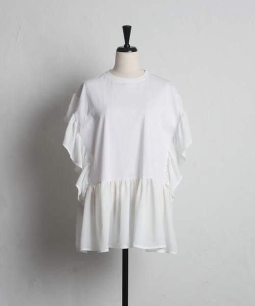 &. NOSTALGIA(アンドドットノスタルジア)の「異素材フリルドッキングトップス(Tシャツ/カットソー・レディース・オフホワイト/ブルー/ブラック・M)」の19枚目の写真