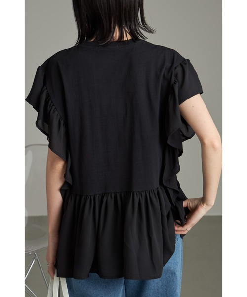 &. NOSTALGIA(アンドドットノスタルジア)の「異素材フリルドッキングトップス(Tシャツ/カットソー・レディース・オフホワイト/ブルー/ブラック・M)」の9枚目の写真