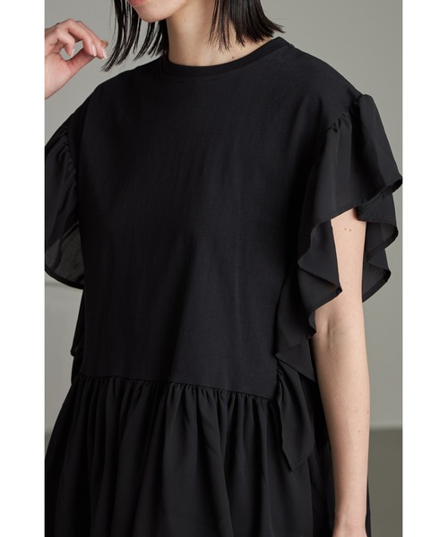 &. NOSTALGIA(アンドドットノスタルジア)の「異素材フリルドッキングトップス(Tシャツ/カットソー・レディース・オフホワイト/ブルー/ブラック・M)」の10枚目の写真