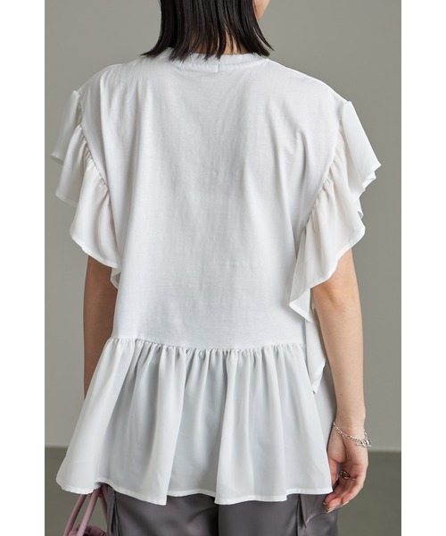 &. NOSTALGIA(アンドドットノスタルジア)の「異素材フリルドッキングトップス(Tシャツ/カットソー・レディース・オフホワイト/ブルー/ブラック・M)」の6枚目の写真