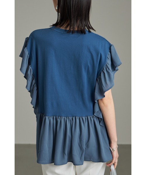&. NOSTALGIA(アンドドットノスタルジア)の「異素材フリルドッキングトップス(Tシャツ/カットソー・レディース・オフホワイト/ブルー/ブラック・M)」の13枚目の写真