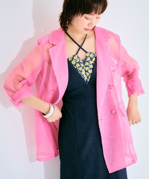 ELLEgirl（エルガール）の「シアーテーラードジャケット【ELLEgirl/エル ガール】（テーラードジャケット・レディース・チャコールグレー/ベージュ/ピンク・FREE）」の3枚目の写真