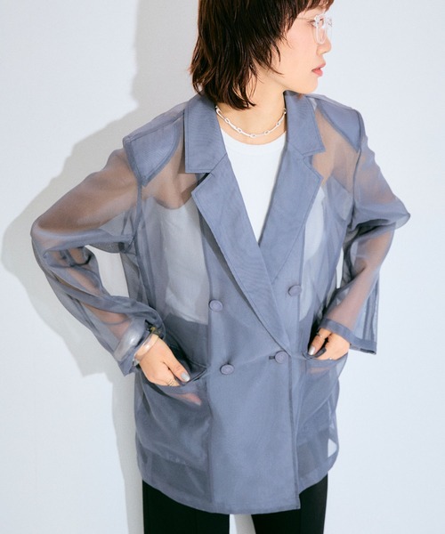 ELLEgirl（エルガール）の「シアーテーラードジャケット【ELLEgirl/エル ガール】（テーラードジャケット・レディース・チャコールグレー/ベージュ/ピンク・FREE）」の2枚目の写真