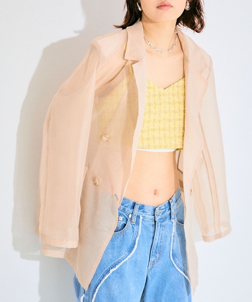 ELLEgirl（エルガール）の「シアーテーラードジャケット【ELLEgirl/エル ガール】（テーラードジャケット・レディース・チャコールグレー/ベージュ/ピンク・FREE）」の11枚目の写真