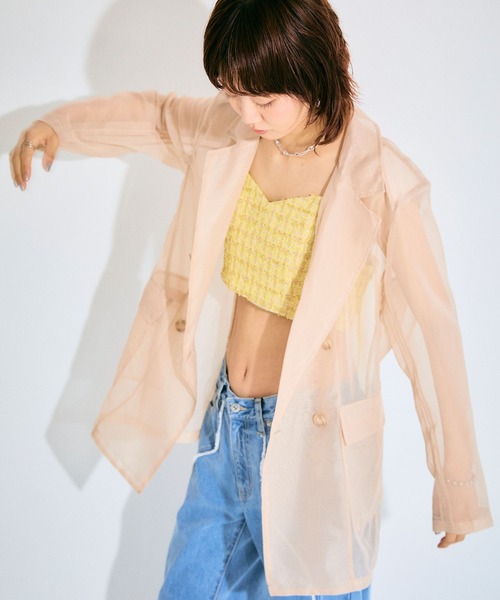 ELLEgirl（エルガール）の「シアーテーラードジャケット【ELLEgirl/エル ガール】（テーラードジャケット・レディース・チャコールグレー/ベージュ/ピンク・FREE）」の6枚目の写真