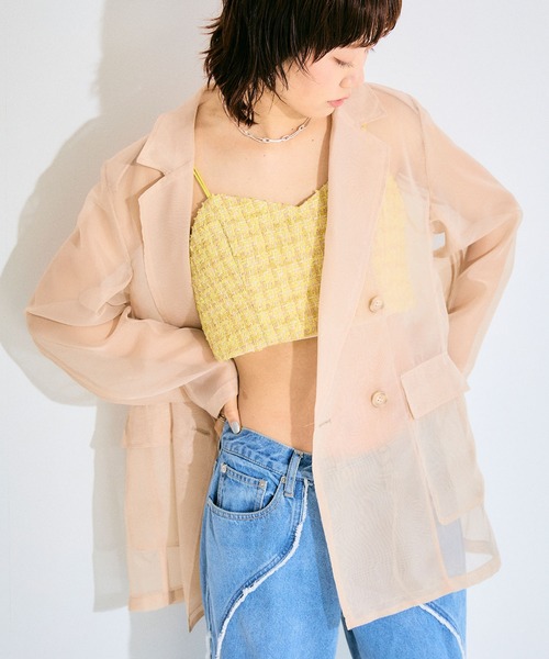 ELLEgirl（エルガール）の「シアーテーラードジャケット【ELLEgirl/エル ガール】（テーラードジャケット・レディース・チャコールグレー/ベージュ/ピンク・FREE）」の10枚目の写真