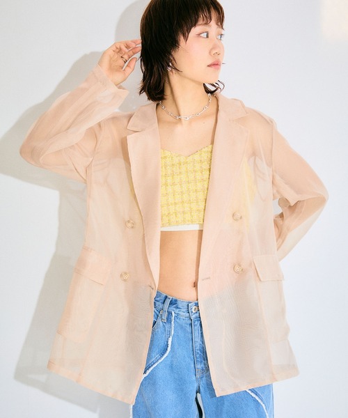 ELLEgirl（エルガール）の「シアーテーラードジャケット【ELLEgirl/エル ガール】（テーラードジャケット・レディース・チャコールグレー/ベージュ/ピンク・FREE）」の9枚目の写真