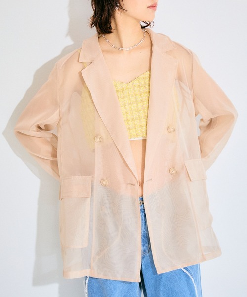 ELLEgirl（エルガール）の「シアーテーラードジャケット【ELLEgirl/エル ガール】（テーラードジャケット・レディース・チャコールグレー/ベージュ/ピンク・FREE）」の8枚目の写真