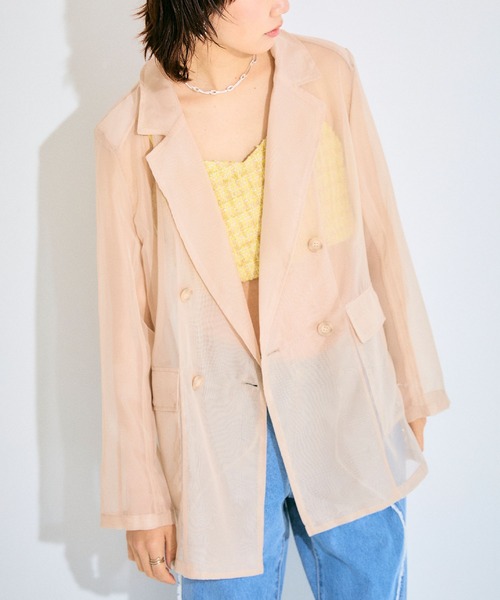 ELLEgirl（エルガール）の「シアーテーラードジャケット【ELLEgirl/エル ガール】（テーラードジャケット・レディース・チャコールグレー/ベージュ/ピンク・FREE）」の7枚目の写真