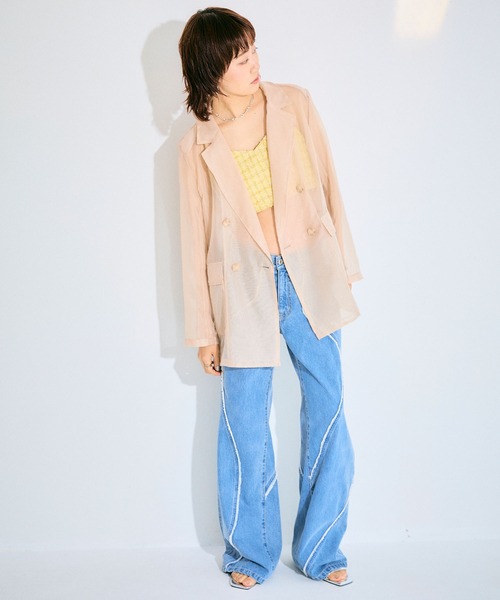 ELLEgirl（エルガール）の「シアーテーラードジャケット【ELLEgirl/エル ガール】（テーラードジャケット・レディース・チャコールグレー/ベージュ/ピンク・FREE）」の4枚目の写真