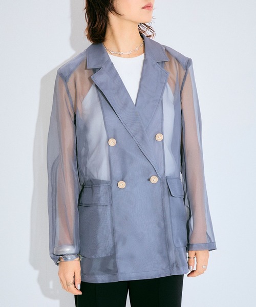 ELLEgirl（エルガール）の「シアーテーラードジャケット【ELLEgirl/エル ガール】（テーラードジャケット・レディース・チャコールグレー/ベージュ/ピンク・FREE）」の17枚目の写真