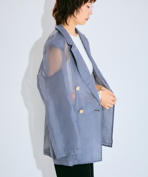 ELLEgirl（エルガール）の「シアーテーラードジャケット【ELLEgirl/エル ガール】（テーラードジャケット・レディース・チャコールグレー/ベージュ/ピンク・FREE）」の16枚目の写真