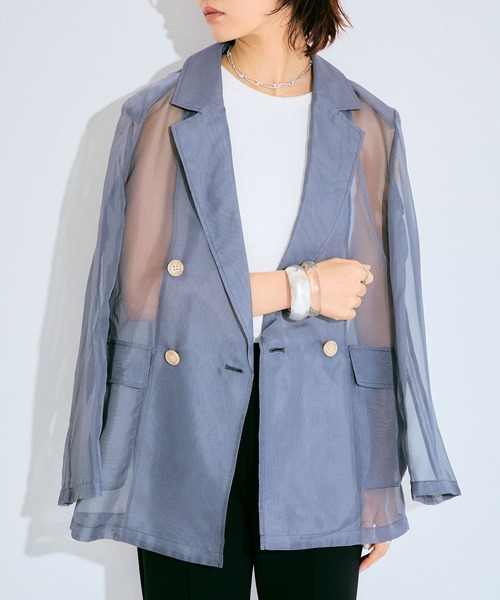 ELLEgirl（エルガール）の「シアーテーラードジャケット【ELLEgirl/エル ガール】（テーラードジャケット・レディース・チャコールグレー/ベージュ/ピンク・FREE）」の15枚目の写真