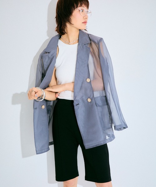 ELLEgirl（エルガール）の「シアーテーラードジャケット【ELLEgirl/エル ガール】（テーラードジャケット・レディース・チャコールグレー/ベージュ/ピンク・FREE）」の12枚目の写真