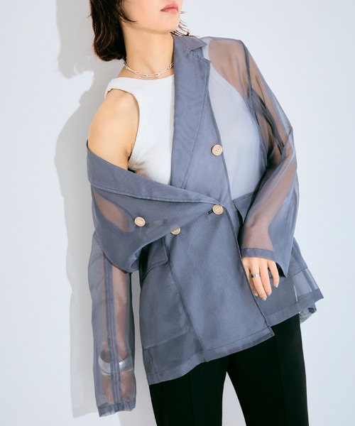 ELLEgirl（エルガール）の「シアーテーラードジャケット【ELLEgirl/エル ガール】（テーラードジャケット・レディース・チャコールグレー/ベージュ/ピンク・FREE）」の18枚目の写真